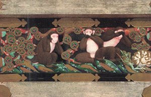 Vintage Japanese Three Wise Monkeys Wood Carving Postcard 1907-1915