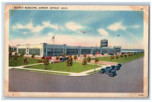 Detroit Michigan MI Postcard Detroit Municipal Airport Cars 1938 Posted Vintage