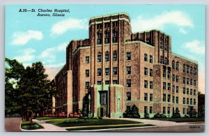 Aurora Illinois~St Charles Hospital~Art Deco~1946 Curt Teich Vintage Postcard