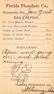 Florida phosphate company Hernando, Florida, USA Postal Cards, Late 1800's 1895 