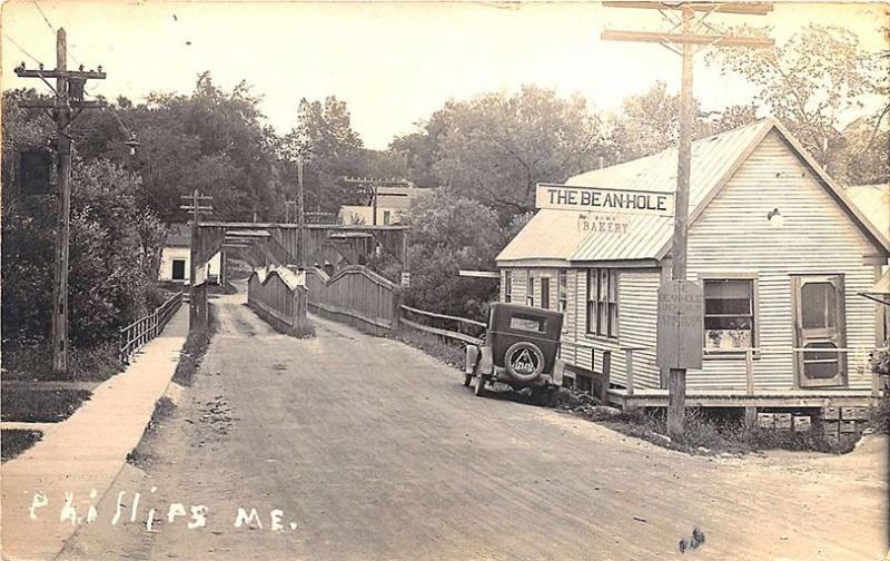 Phillips ME The BEANHOLE Bridge Old Car License Plate # 123472 RPPC Postcard