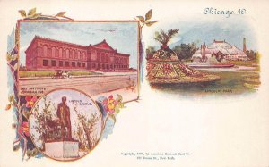 ART INSTITUTE LINCOLN PARK & STATUE CHICAGO ILLINOIS POSTCARD (1897)