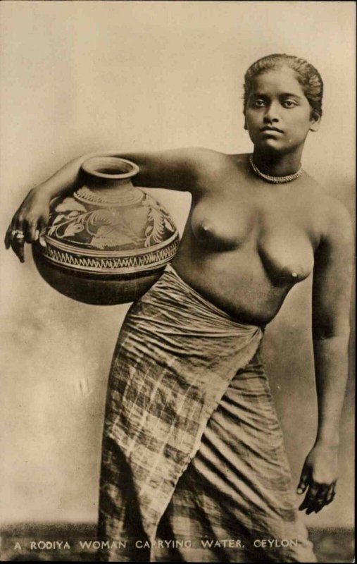 Ceylon Sri Lanka Rodiya Woman Nude Carrying Pot Real Photo Postcard