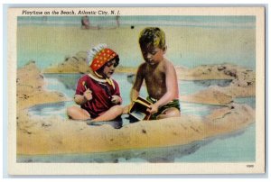c1940s Playtime on the Beach Atlantic City New Jersey NJ Posted Vintage Postcard 