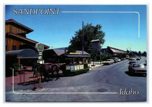 Postcard Sandpoint, ID Idaho First Ave Cedar St Bridge Trolley Horse K22