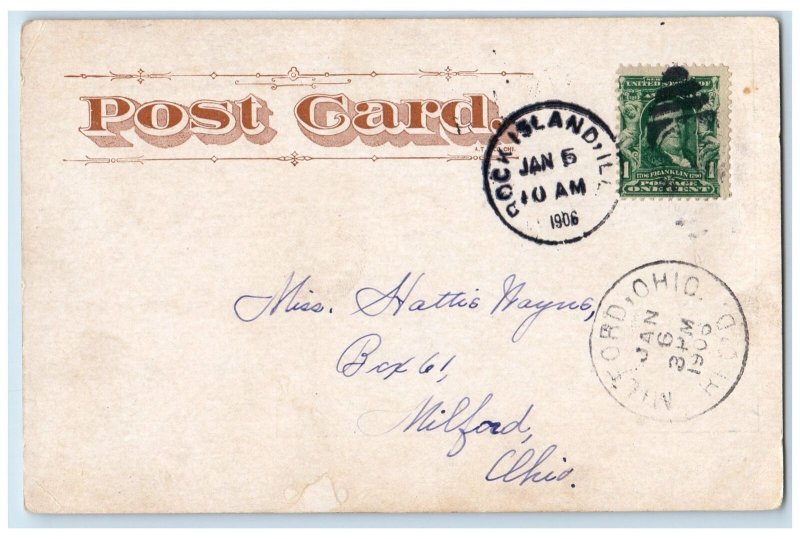 1906 Post Office Building Dirt Road Carriage Rock Island Illinois IL Postcard 