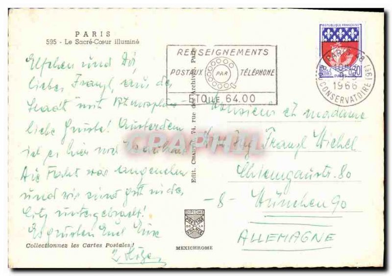 Modern Postcard Paris Sacre Coeur illuine