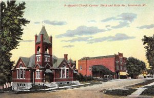 J39/ Savannah Missouri Postcard c1910 Baptist Church Main St 188