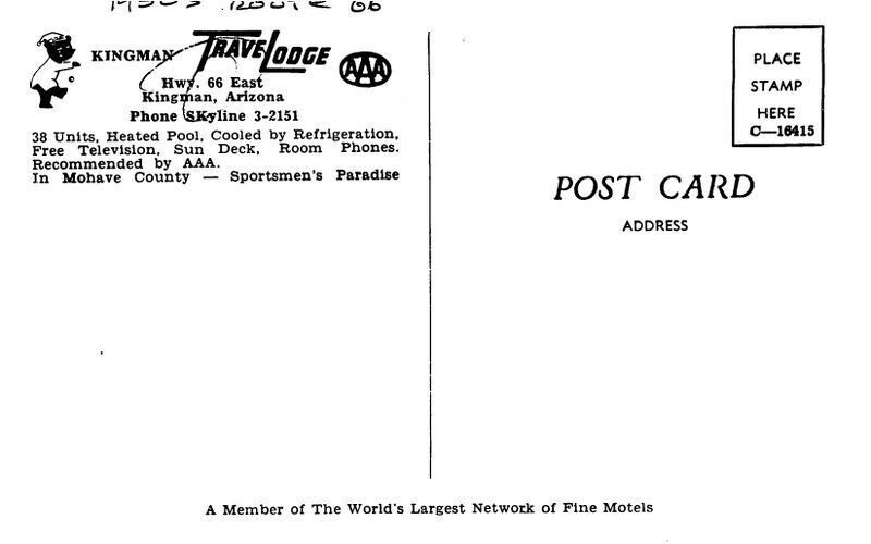 Arizona Kingman Travelodge swimming Pool Route 66 1950s Postcard 22-8926