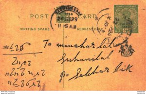 India Postal Patiala Stationery George V 1/2 A Sambhar Lake cds