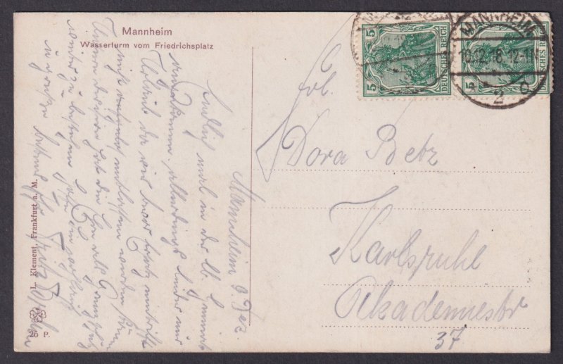 Mannheim Germany postcard 1918 Water Tower Friedrichsplatz