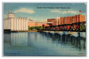 Vintage 1951 Postcard Quaker Oats Company Train Bridge Cedar Rapids Iowa