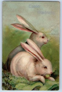 1908 Easter Greetings Bunnies Rabbit Embossed Bellefontaine OH Antique Postcard