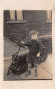 Boy  with Toy Train Wagon Real Photo Vintage Postcard AA79772