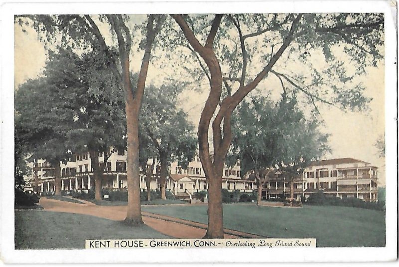 A historic postcard of the Kent House in Greenwich CT.