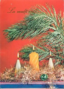 Postcard Holidays Christmas candle tree festive scene