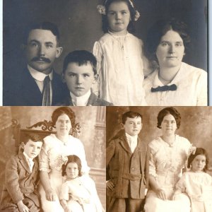 x3 LOT c1910s Lovely Family Portraits RPPC Mother Father Children Boy Girl A146