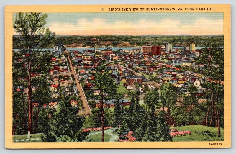 Huntington West Virginia~Homes & Business District from Park Hill~1936 Linen 