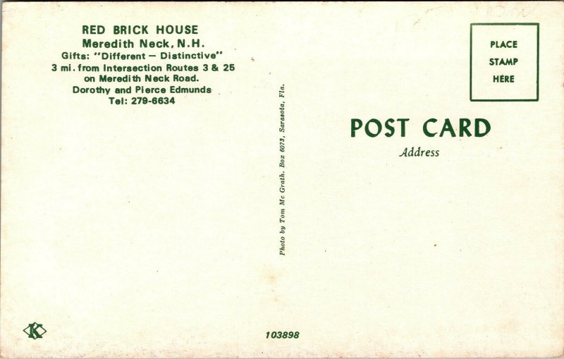 Vtg Meredith Neck New Hampshire NH Red Brick House Gift Shop Store Postcard