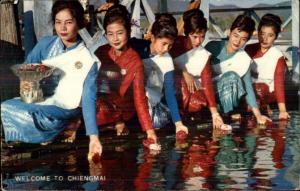 Thailand Chiengmai - Beautiful Native Women Flowers in Water Postcard