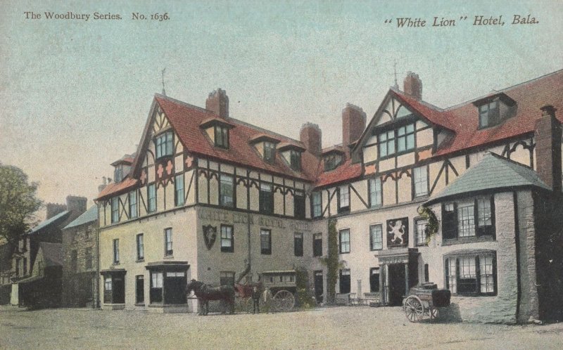 Horse & Coach at White Lion Hotel Bala Wales Old Postcard