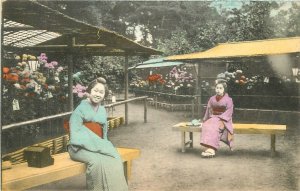 Postcard c-1910 Japan Ethnic Women Floral display stand 23-8532