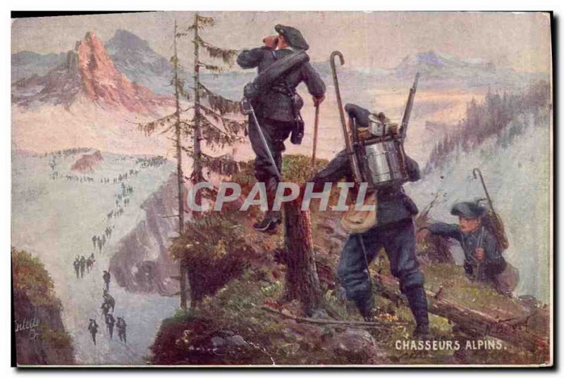 Old Postcard Militaria Alpine hunters