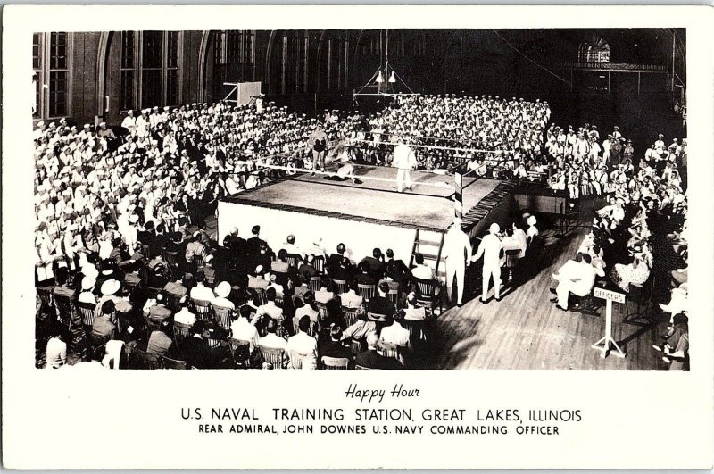 C.1940's RPPC WWII Naval Training Station Boxing Ring Postcard P126 