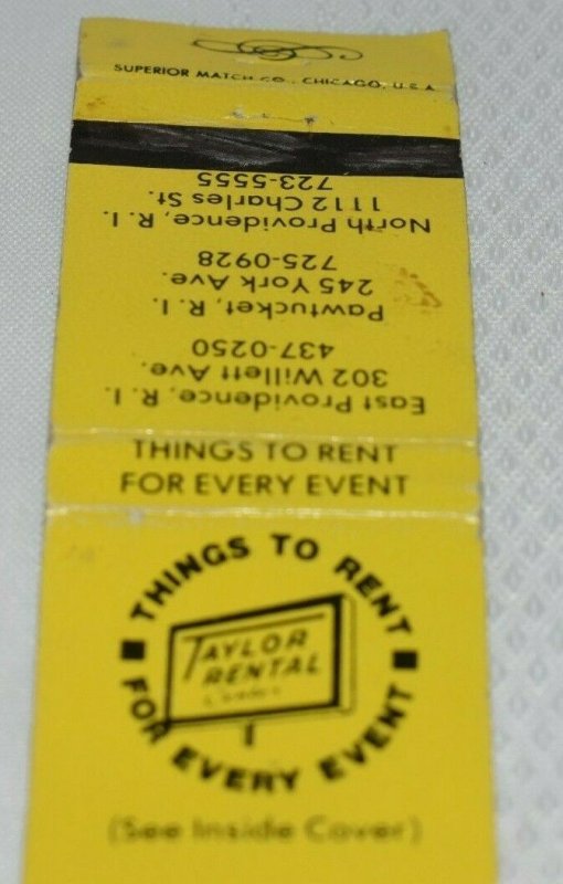Things to Rent for Every Event Rhode Island 20 Strike Matchbook Cover