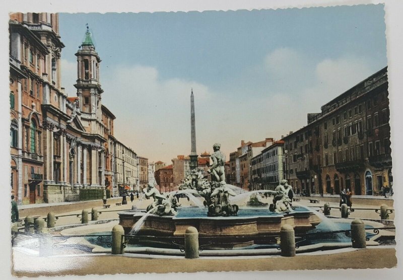 Navona Square Rome Italy Europe Vintage Postcard 
