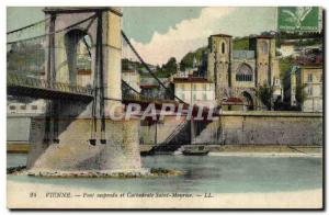 Old Postcard Suspension Bridge and cathedral Saint Maurice Vienna