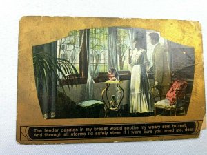 Tender Passion Soothe my Weary Soul Man & Woman Romance Postcard 1909