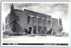 Kewaskum Wisconsin WI Postcard RPPC Photo High School Building c1940's Vintage