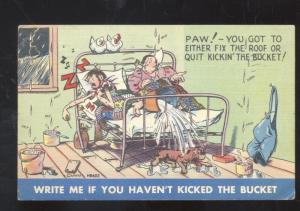 WRITE ME IF YOU HAVEN'T KICKED TH BUCKET BED BEDROOM VINTAGE COMIC POSTCARD