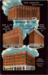 Lawrence Kansas Hutson Hotels State Broadway Robt Lee Eldridge Postcard A23