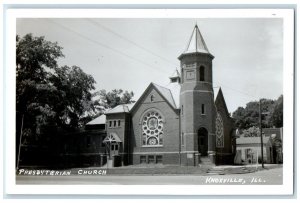 1956 Presbyterian Church Scene Street Knoxville Illinois IL RPPC Photo Postcard