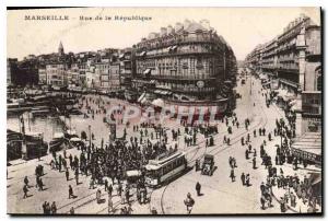 Postcard Old Marseille Rue de la Republique Tramway