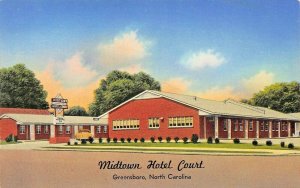 GREENSBORO NC~MIDTOWN HOTEL COURT-817 SUMMIT AVE~50 CENTS A NIGHT~1954 POSTCARD