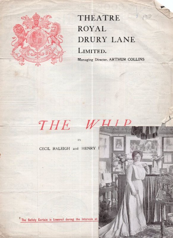 The Whip Fanny Brough Worn Drury Lane Theatre Programme & Postcard