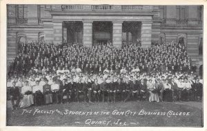 c.'09,Gem City Busins. College, Faculty,Students,Msg,Quincy,IL,Old(b) Post Card