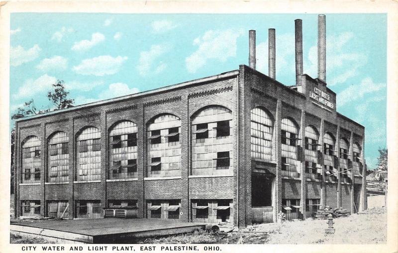 East Palestine Ohio~City Water & Light Plant~4 Smoke Stacks~1920s Blue Sky Pc