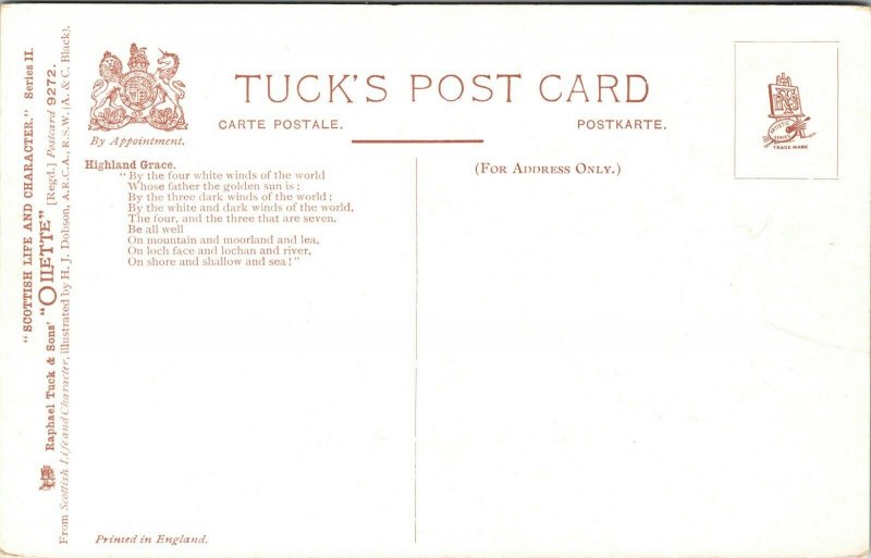 HIGHLAND GRACE - ANTIQUE - OILETTE TUCK'S POSTCARD - SCOTTISH PC 