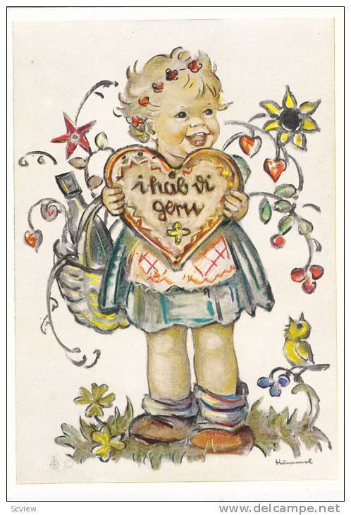 Hummel : Girl with Heart shaped box , 50-60s