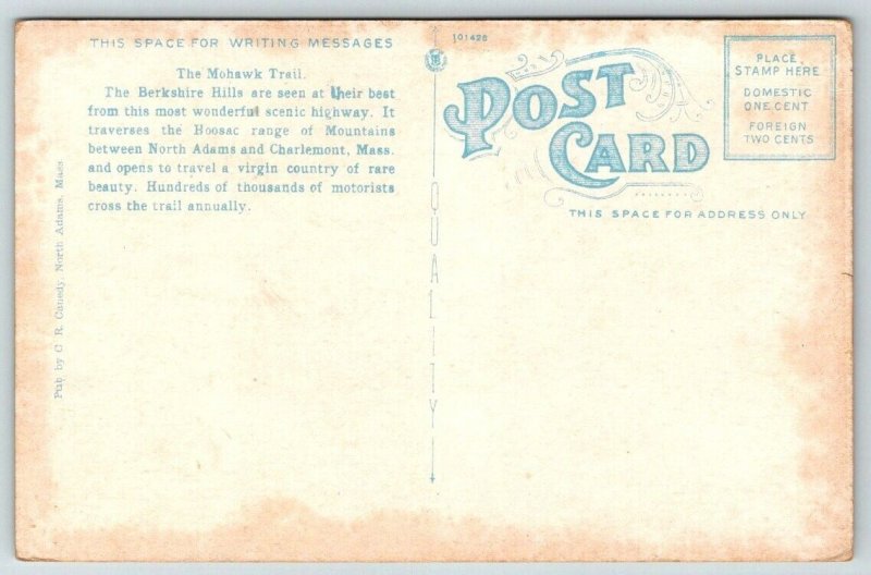 Entrance to Mohawk Trail  Massachusetts  Postcard  c1920