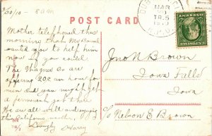 Falls Cedar Iowa Postcard WOB Note 1c Franklin Stamp Cancel RPO c1910s Vintage 