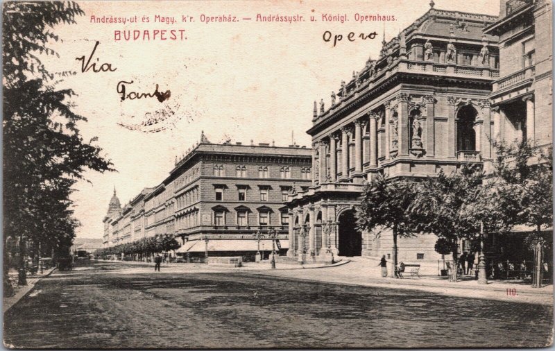 Hungary Budapest Andrássystr. und Königl. Opernhaus Vintage Postcard C211