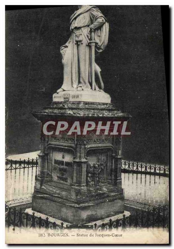 Old Postcard Bourges Jacques Coeur Statue