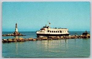 Transportation~Island Queen Motor Vessel @ Oak Bluffs Harbor MA~PM 1966 Postcard