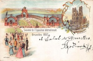 BRUSSELS BELGIUM #81 STAMP INTERNATIONAL EXPOSITION TO POLAND POSTCARD 1897