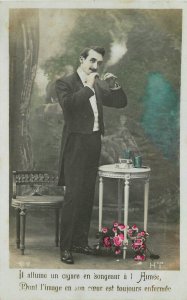 RPPC Postcard Belgium Brussells hand tint man smoking cigar 1910 23-6960